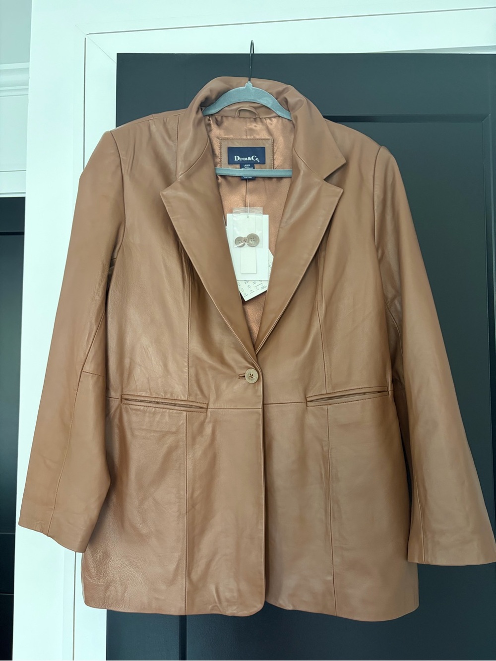 Denim&Co Camel Brown Leather Single-Button Blazer Jacket NWT